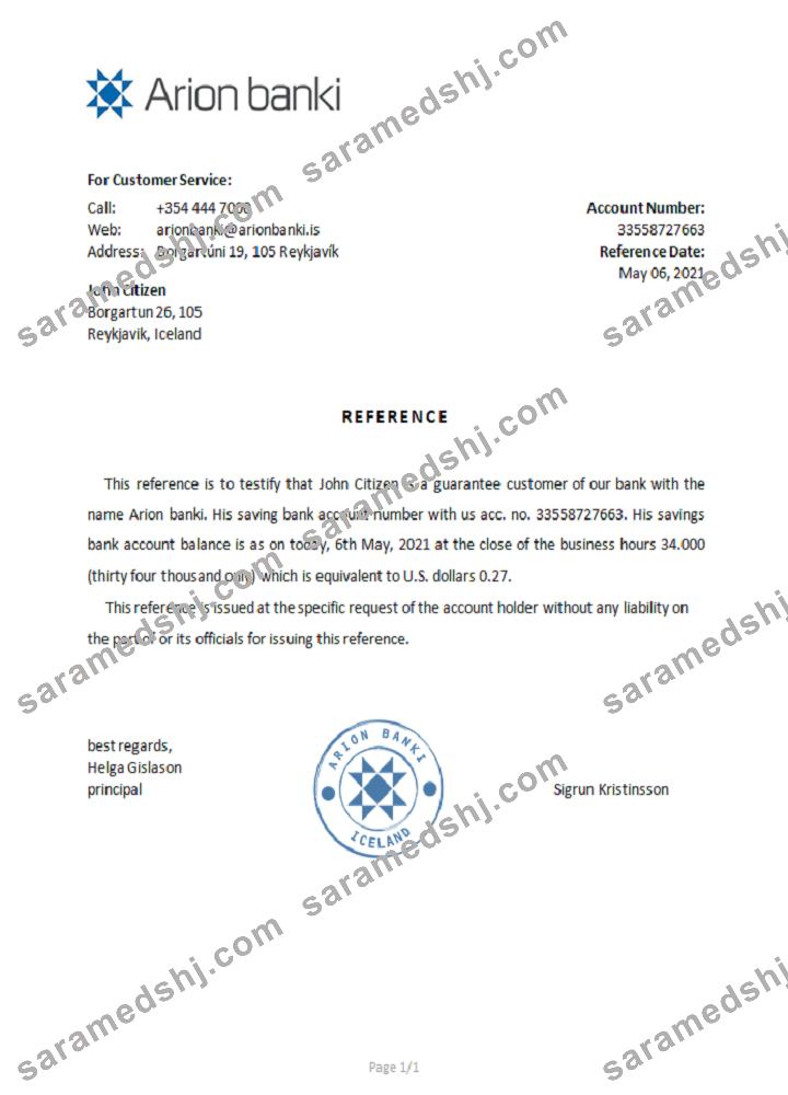 Iceland _Arion Bank_reference
